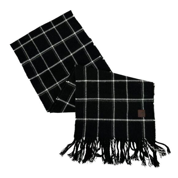 Roots Canada Scarf Black Window Pane Plaid Rectangle Fringe Cozy Cabin Unisex OS - Picture 1 of 6